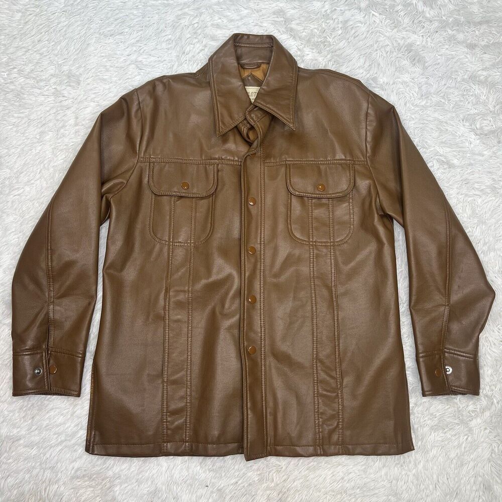 Vintage Tarleton Women's Brown‎ Faux Leather Button Front Size L 1970's Korea